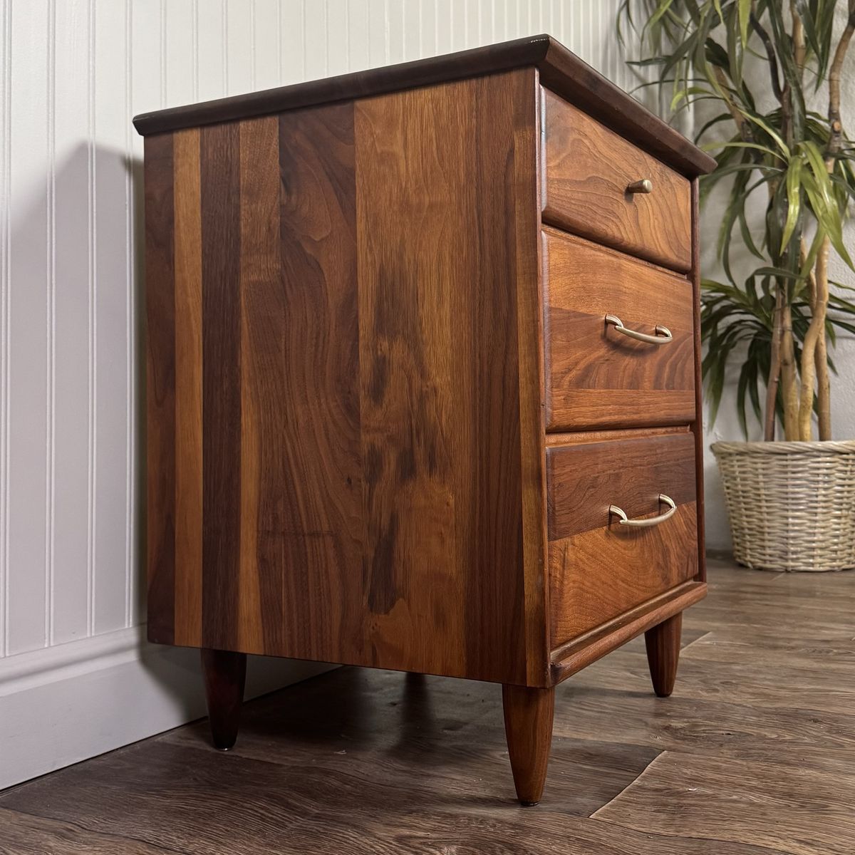 Vintage 1961 Solid Walnut MCM Dresser and Nightstand Set