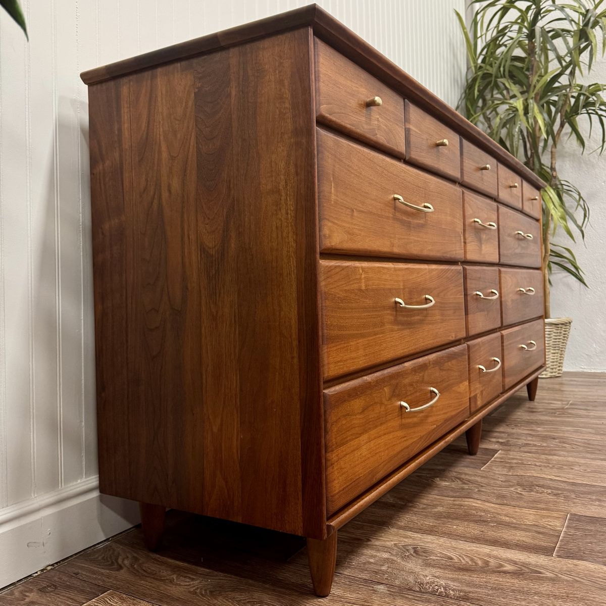 Vintage 1961 Solid Walnut MCM Dresser and Nightstand Set