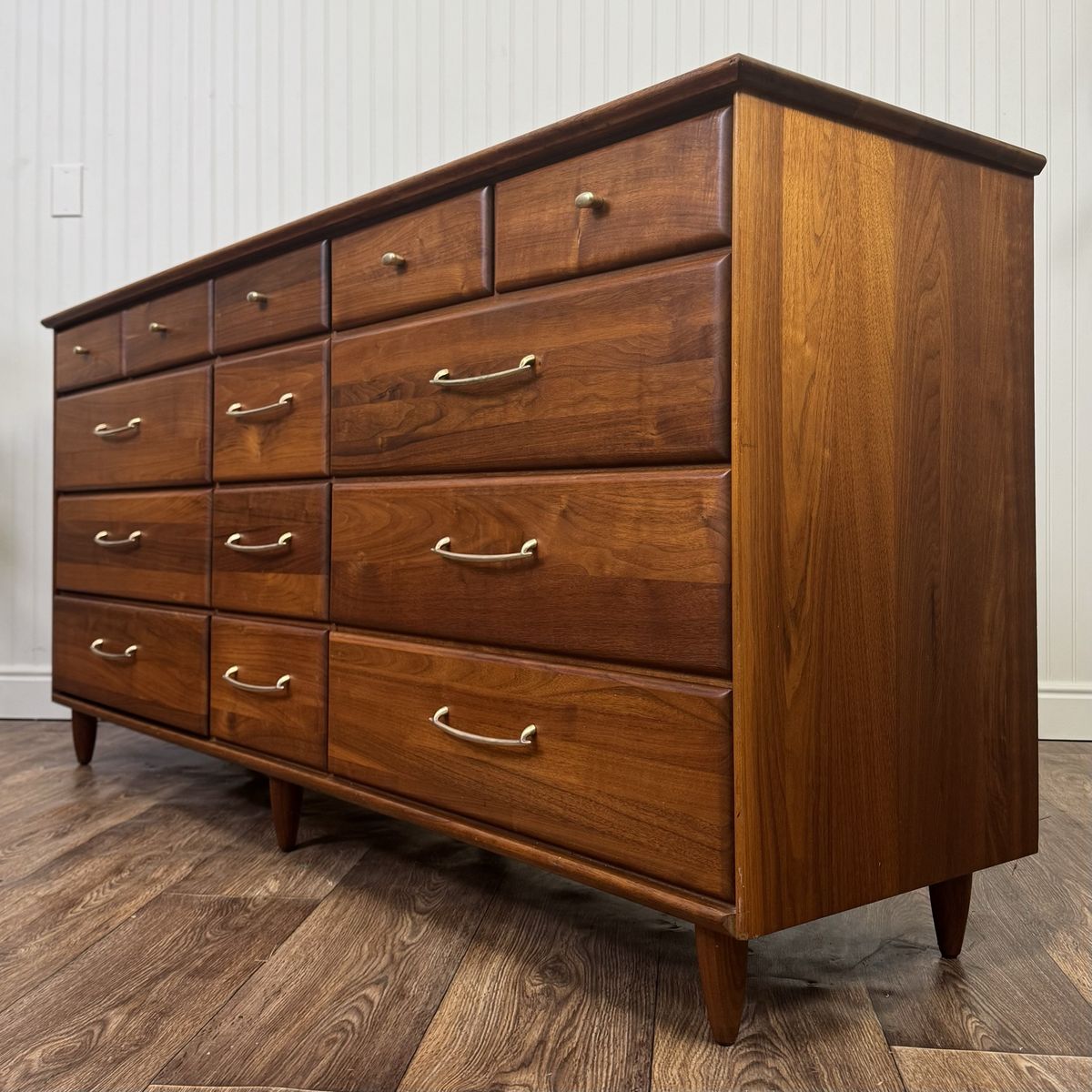 Vintage 1961 Solid Walnut MCM Dresser and Nightstand Set