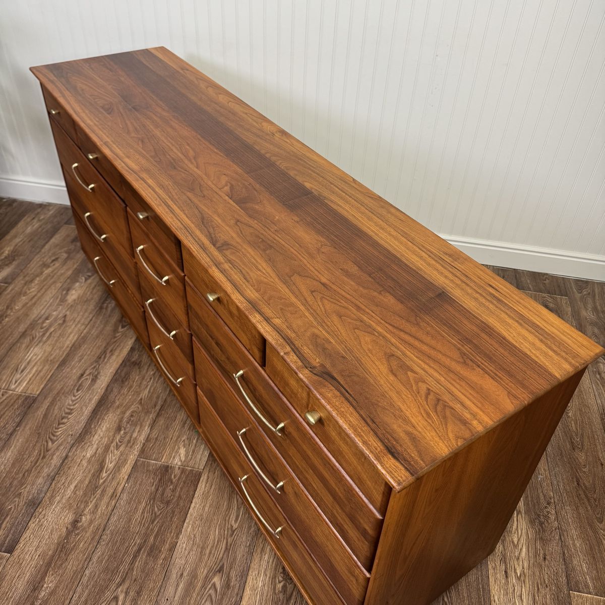 Vintage 1961 Solid Walnut MCM Dresser and Nightstand Set