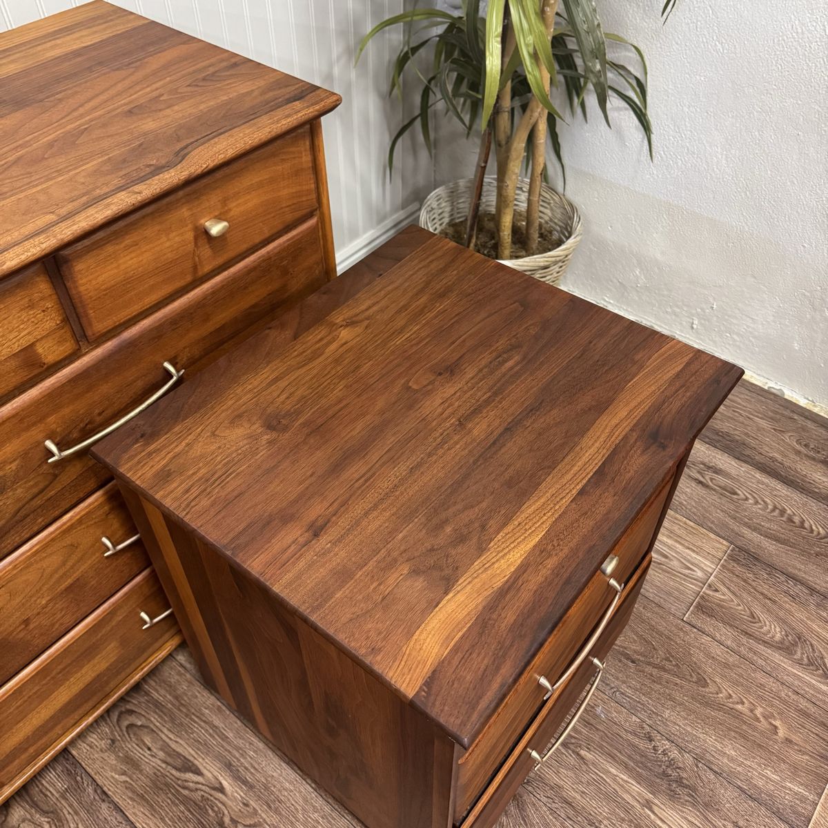 Vintage 1961 Solid Walnut MCM Dresser and Nightstand Set