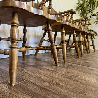 Vintage Solid Wood Windsor Spindle Captain’s Chairs – Set of 4