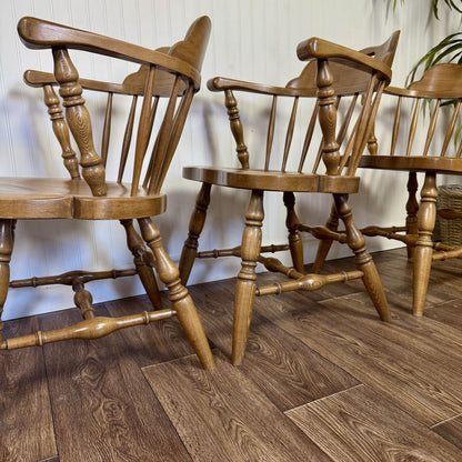 Vintage Solid Wood Windsor Spindle Captain’s Chairs – Set of 4