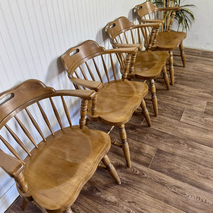 Vintage Solid Wood Windsor Spindle Captain’s Chairs – Set of 4