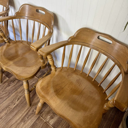 Vintage Solid Wood Windsor Spindle Captain’s Chairs – Set of 4