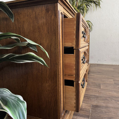Vintage Thomasville Oak 9-Drawer Triple Dresser