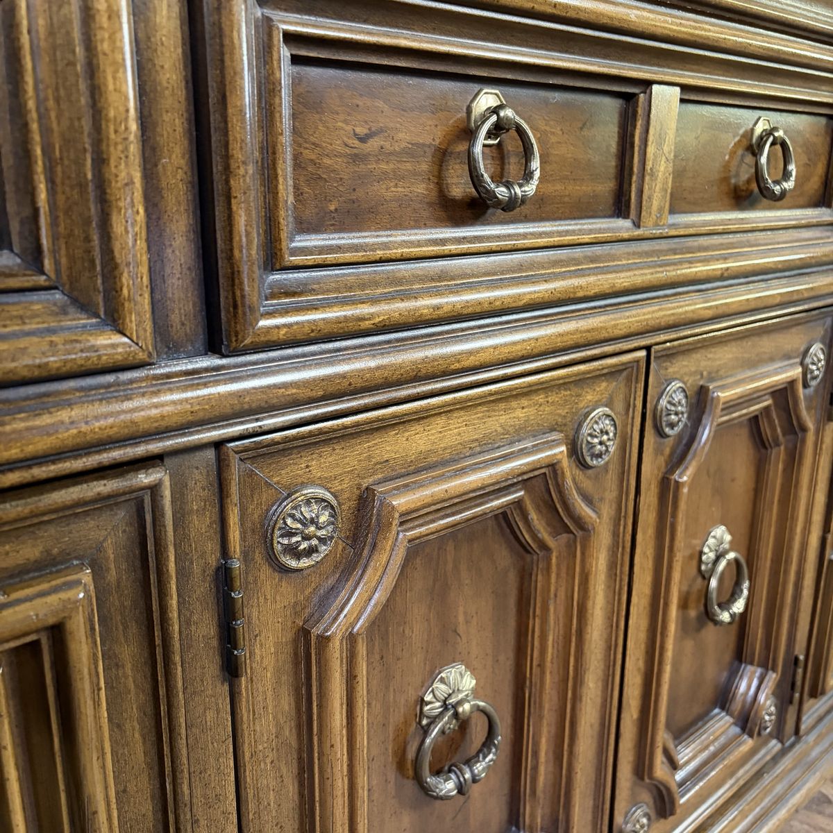 1971 Vintage Thomasville Spanish Revival Triple Dresser with Two Mirrors