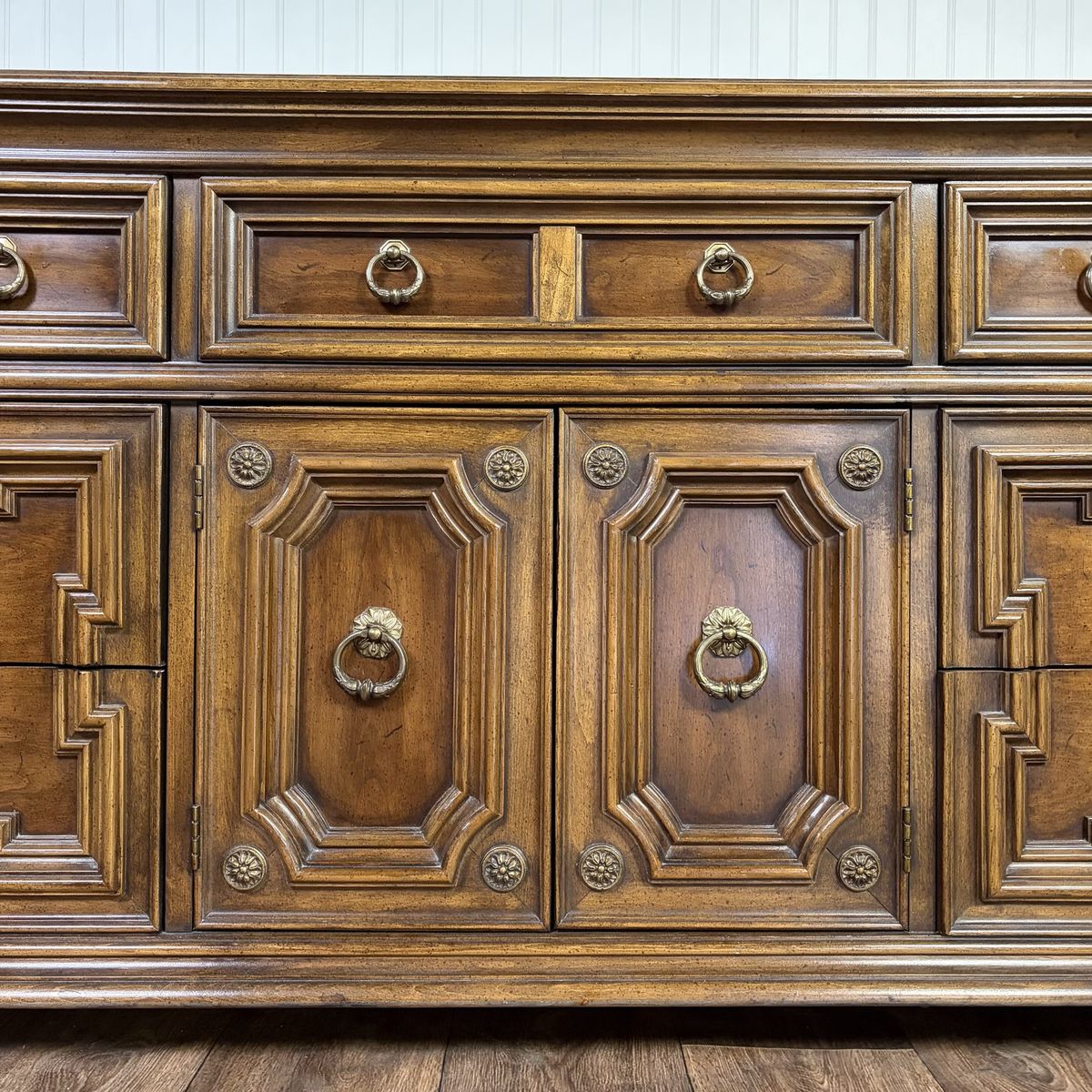 1971 Vintage Thomasville Spanish Revival Triple Dresser with Two Mirrors