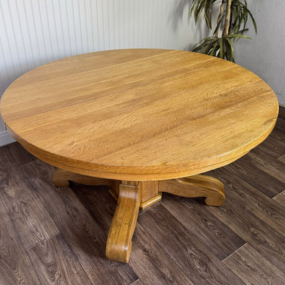 Vintage Tiger Oak Round Pedestal Dining Table