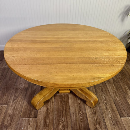 Vintage Tiger Oak Round Pedestal Dining Table