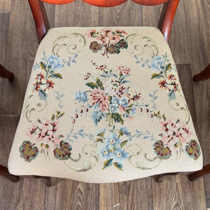 Set of 6 Vintage Victorian Rococo Revival Balloon-Back Dining Chairs with Needlepoint Seats
