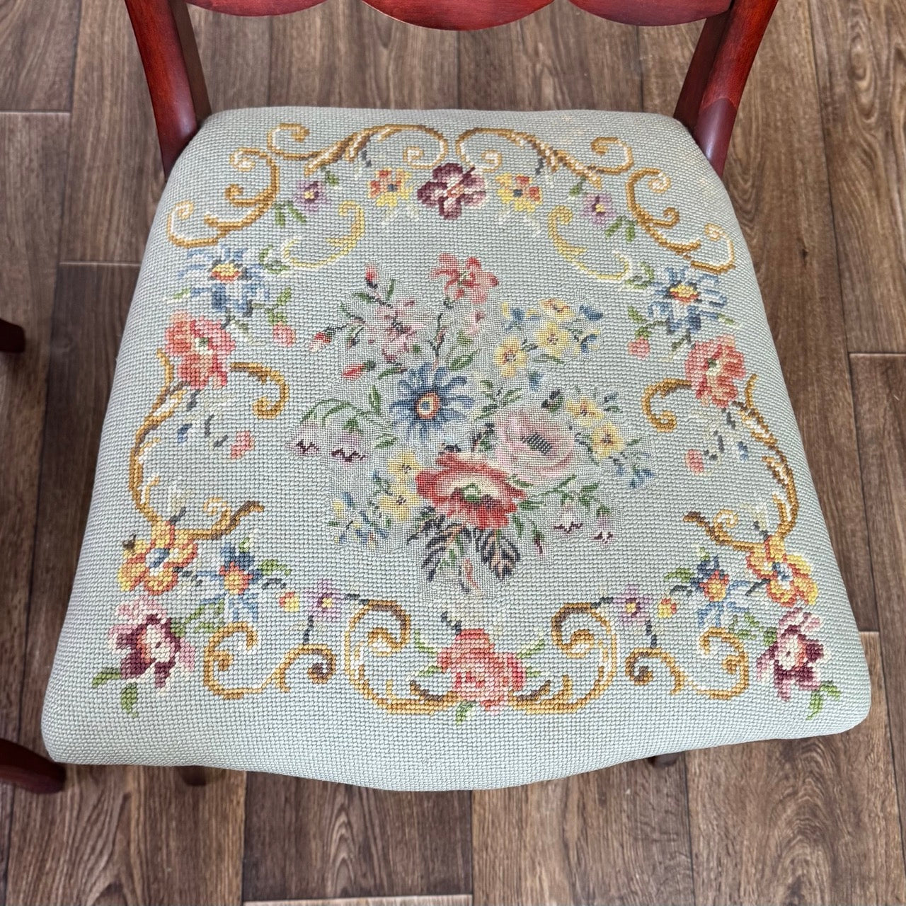 Set of 6 Vintage Victorian Rococo Revival Balloon-Back Dining Chairs with Needlepoint Seats