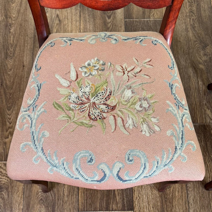 Set of 6 Vintage Victorian Rococo Revival Balloon-Back Dining Chairs with Needlepoint Seats