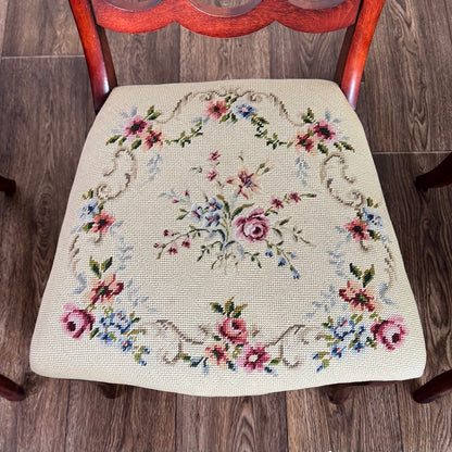 Set of 6 Vintage Victorian Rococo Revival Balloon-Back Dining Chairs with Needlepoint Seats