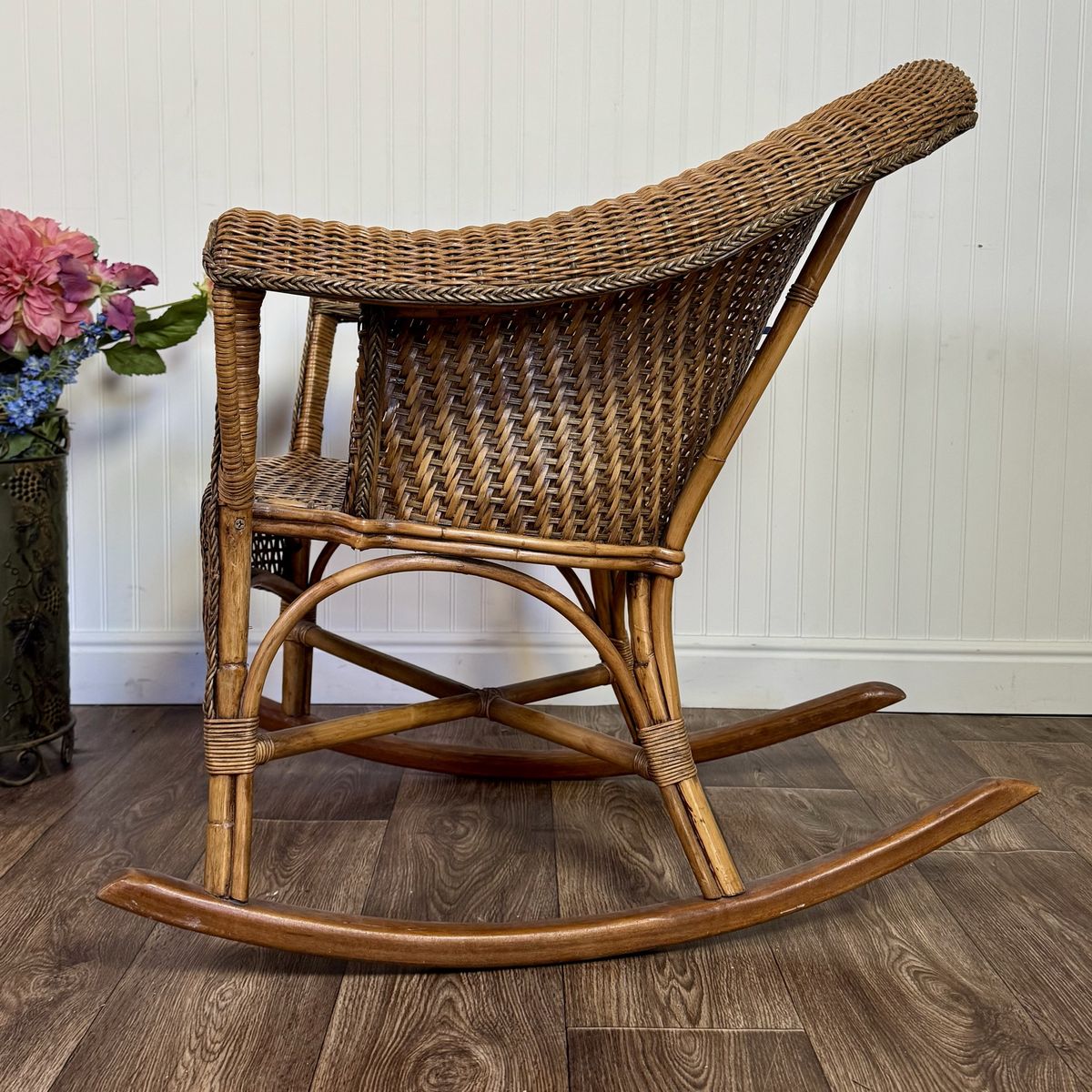 Vintage Wicker Rattan Barrel Rocking Chair