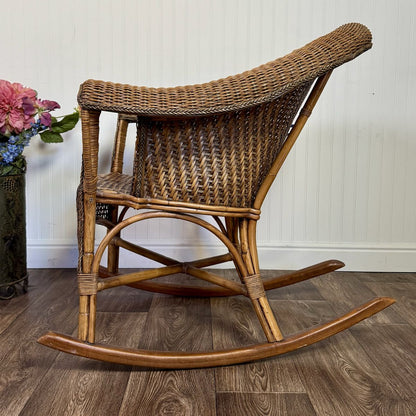 Vintage Wicker Rattan Barrel Rocking Chair