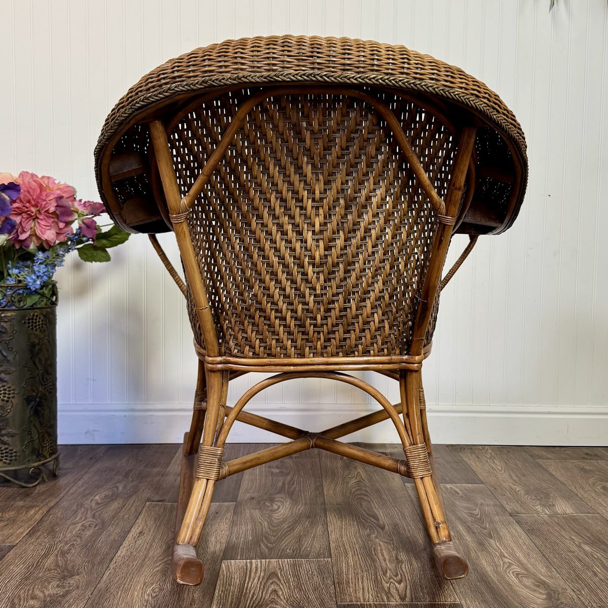 Vintage Wicker Rattan Barrel Rocking Chair