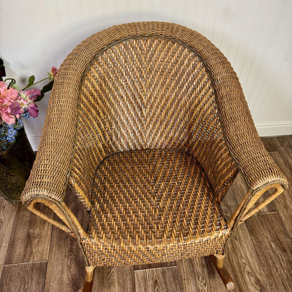 Vintage Wicker Rattan Barrel Rocking Chair