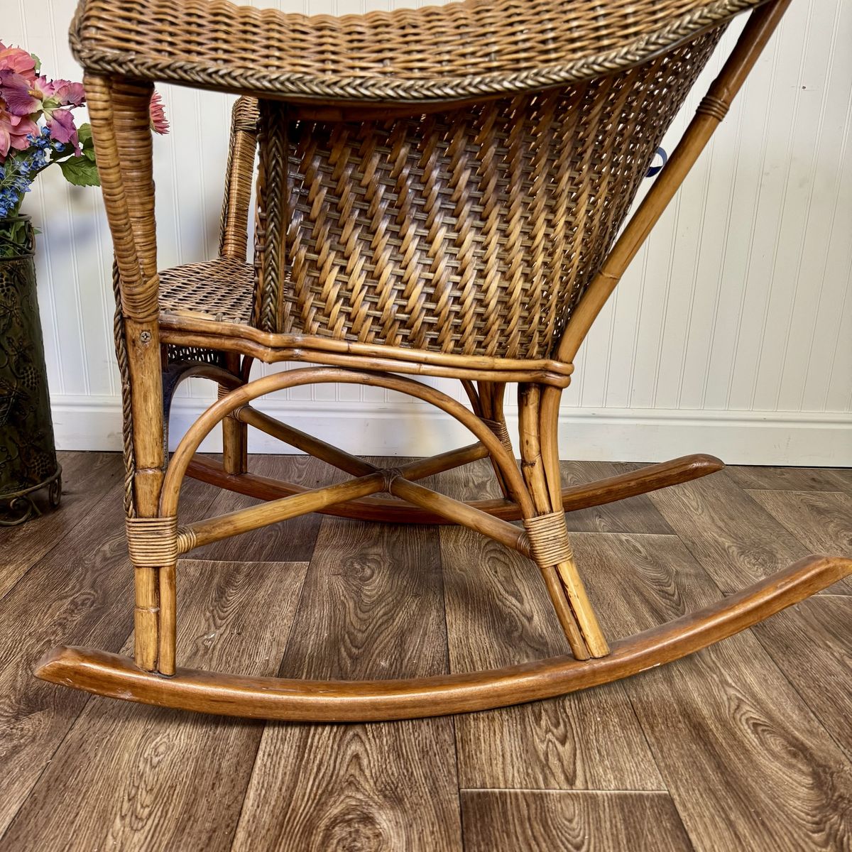 Vintage Wicker Rattan Barrel Rocking Chair