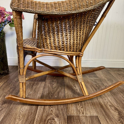 Vintage Wicker Rattan Barrel Rocking Chair