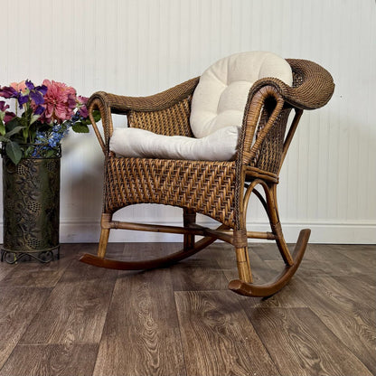 Vintage Wicker Rattan Barrel Rocking Chair