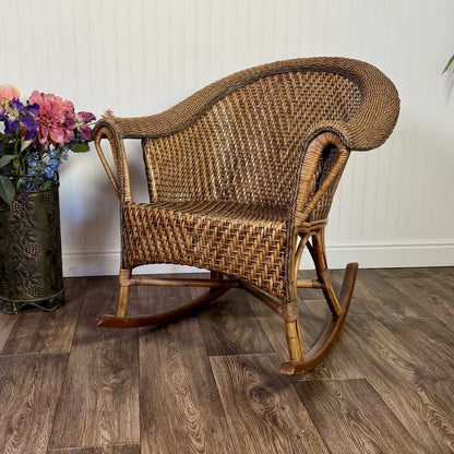Vintage Wicker Rattan Barrel Rocking Chair