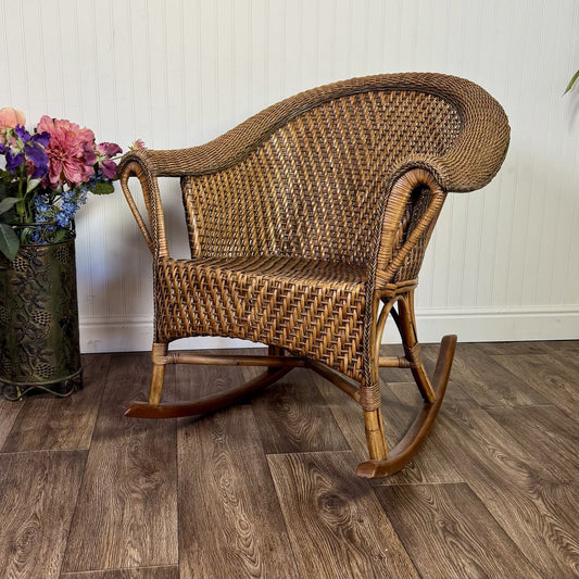 Vintage Wicker Rattan Barrel Rocking Chair