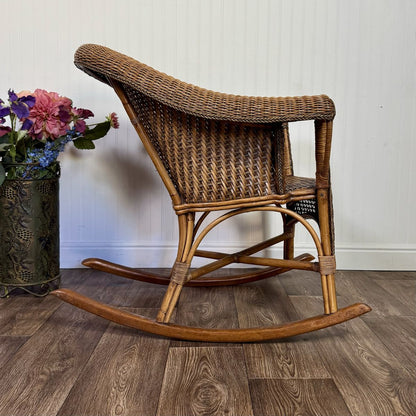Vintage Wicker Rattan Barrel Rocking Chair