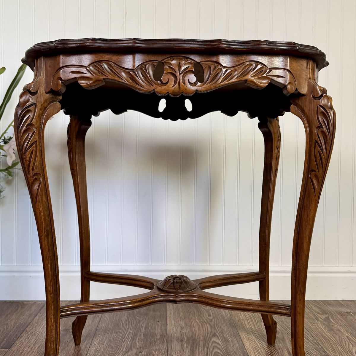 Walnut Hand-Carved French Provincial Side Table