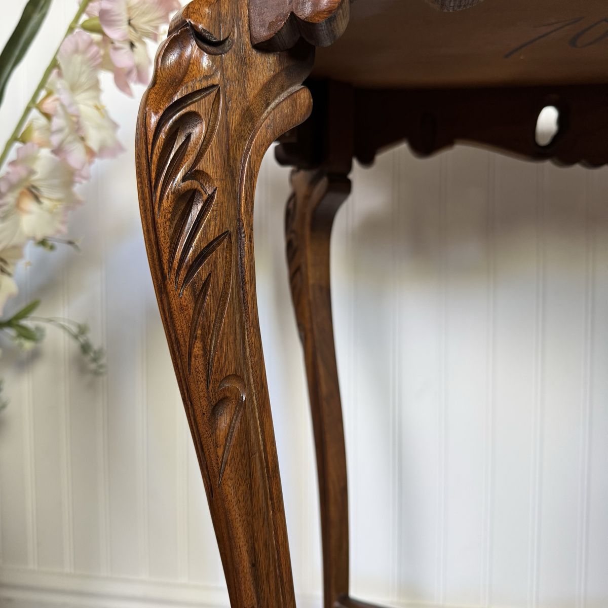 Walnut Hand-Carved French Provincial Side Table