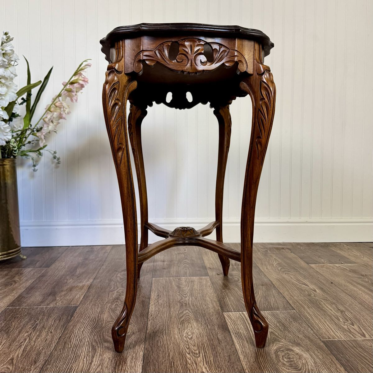 Walnut Hand-Carved French Provincial Side Table
